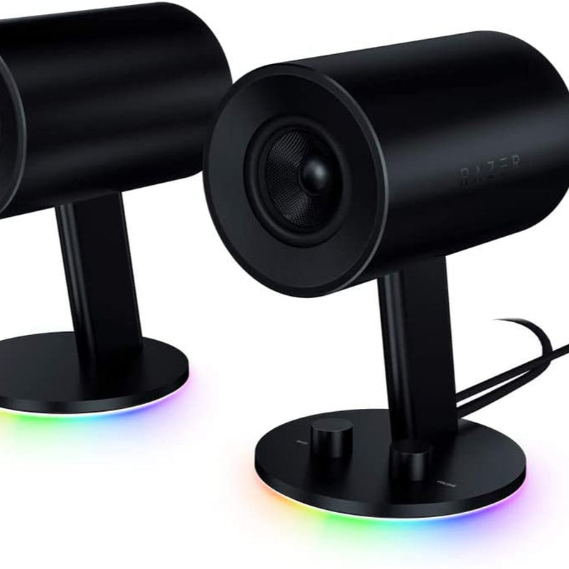 Nommo Chroma: Custom Woven 3" Glass Fiber Drivers - Rear-Facing Bass Ports - Bass Knob W/Automatic Gain Control Chroma Enabled - Full Range 2.0 PC Gaming Speakers, Black