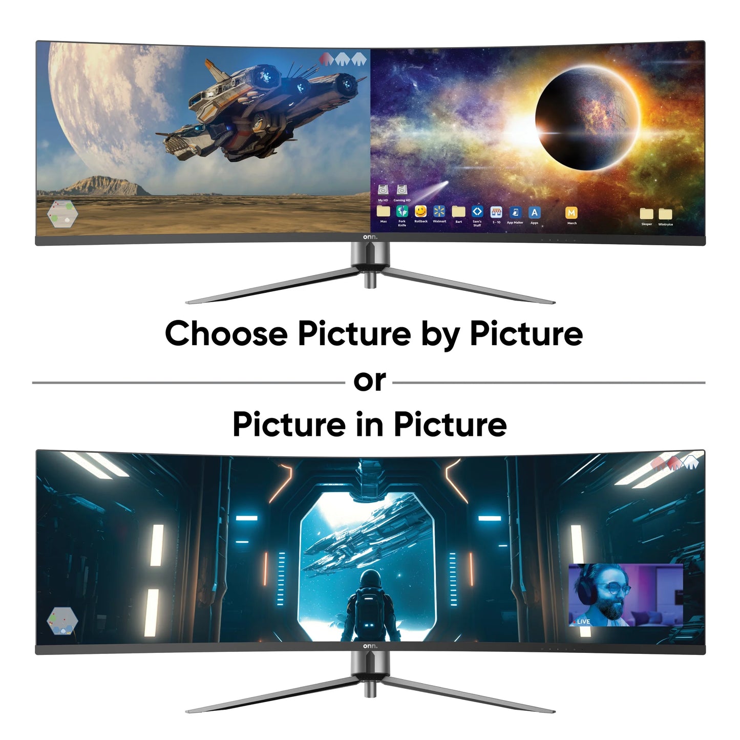 . 49" Curved DFHD Gaming Monitor, 144Hz, 32:9, 1Ms, R1500, Ultra-Wide, Tiltable, Black